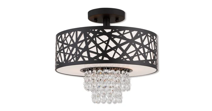 Livex Lighting Allendale 2 Light 12-7/8″ Wide Semi-Flush Drum Ceiling Fixture with Fabric Hardback Shade