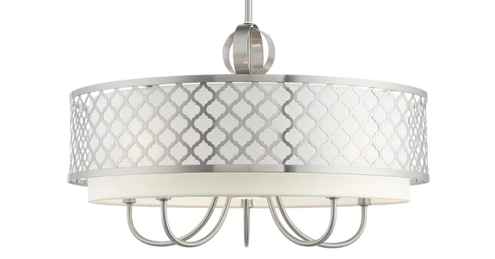Livex Lighting Arabesque Single Light 24″ Wide Drum Chandelier with Outer Metal Frame and Inner Fabric Shades