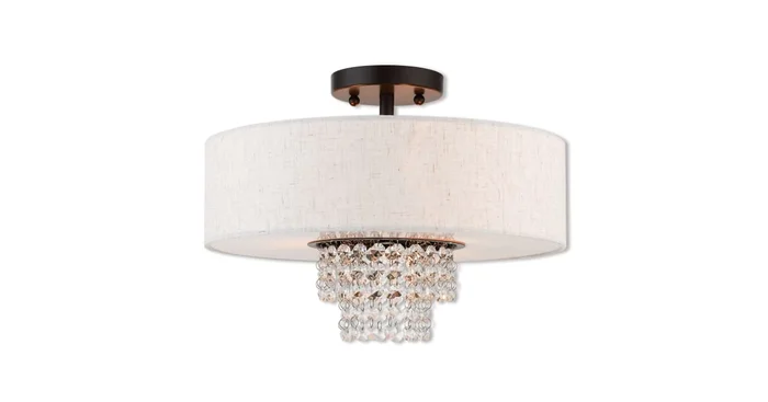 Livex Lighting Carlisle 3 Light 15″ Wide Semi-Flush Drum Ceiling Fixture with Outer Hardback and Inner Fabric Shade