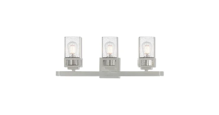 Livex Lighting Harding 3 Light 23-7/8″ Wide Bathroom Vanity Light with Clear Seedy Glass Shades