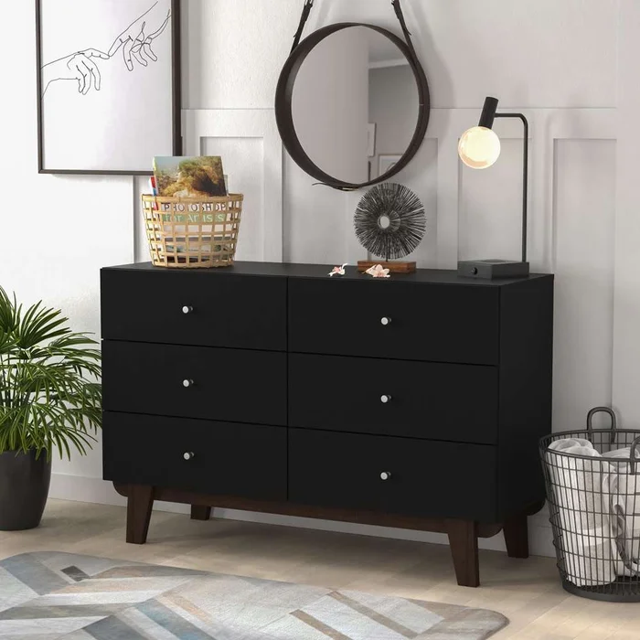Living Essentials by Hillsdale – Kincaid Wood 6 Drawer Dresser, Matte Black – 2735-717