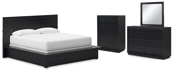 Londer King Panel Bed with Mirrored Dresser and Chest