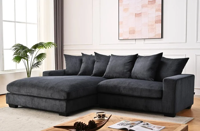 Luxe Oversized 2-Piece Left-Facing Sectional Sofa, Black Corduroy, Living Room