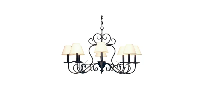 Meyda Tiffany Corrina 8 Light 36″ Wide Chandelier with Cream Textrene Shades – Blackwash Finish