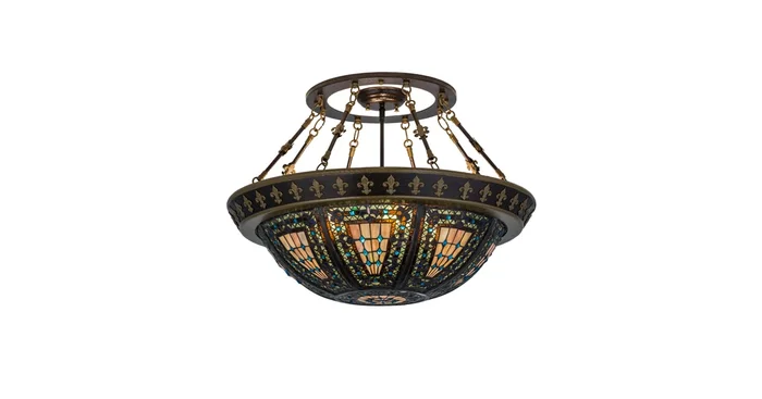 Meyda Tiffany Fleur-de-lis 4 Light 28″ Wide Semi-Flush Bowl Ceiling Fixture – Copper Vein Finish