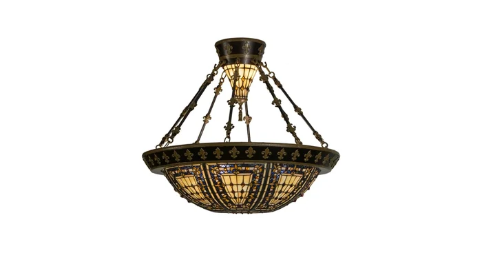 Meyda Tiffany Fleur-de-lis 4 Light 29″ Wide Semi-Flush Bowl Ceiling Fixture