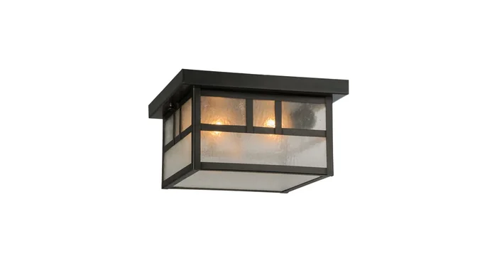 Meyda Tiffany Hyde Park Double Bar Mission 2 Light 17″ Wide Flush Mount Square Ceiling Fixture with Clear, Seedy Glass Shade – Craftsman Brown Finish