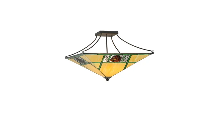 Meyda Tiffany Pinecone Ridge 4 Light 37″ Wide Semi-Flush Ceiling Fixture with Art Glass Shade – Oil Rubbed Bronze Finish