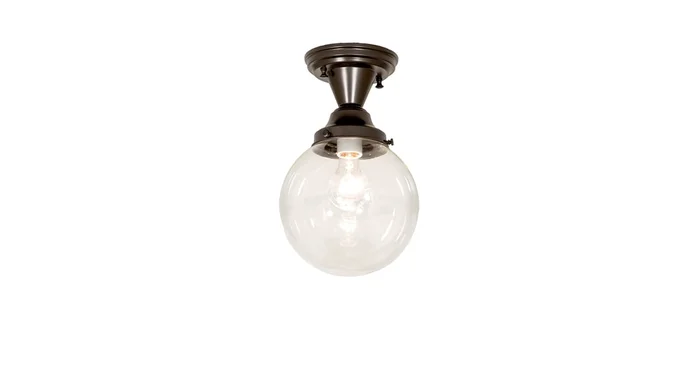 Meyda Tiffany Revival Schoolhouse 8″ Wide Semi-Flush Globe Ceiling Fixture with Clear Glass Shade – Craftsman Brown Finish