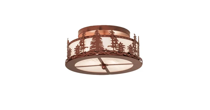 Meyda Tiffany Tall Pines 2 Light 16″ Wide Semi-Flush Drum Ceiling Fixture – Rust Finish