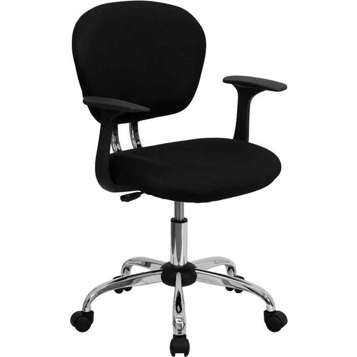 Mid-Back Black Mesh Padded Swivel Task Office Chair With Chrome Base And Arms By Flash Furniture – Black