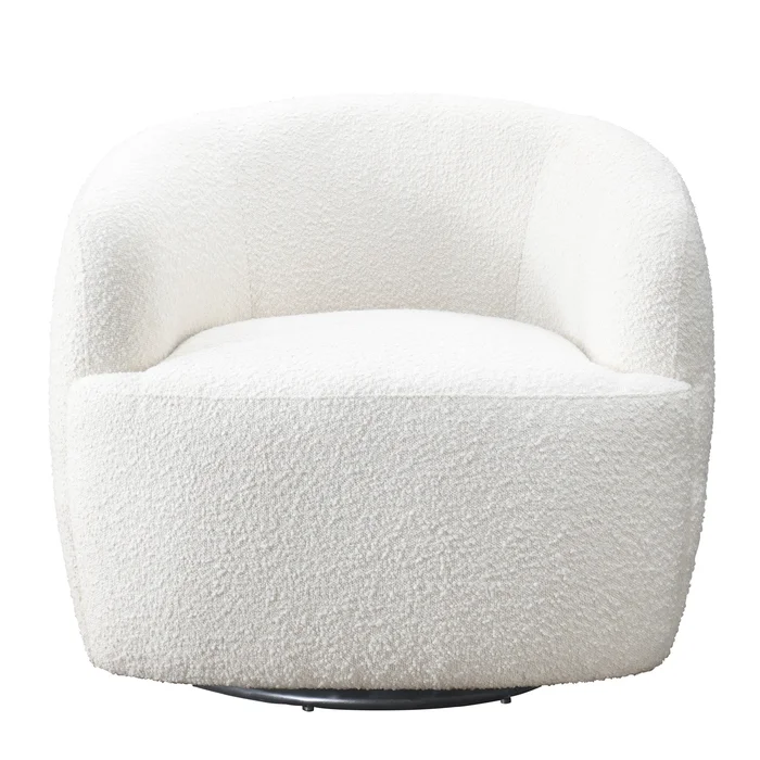 Mina White Boucle Swivel Chair