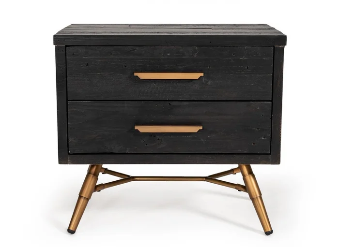 Modern Dark Brown Recycled Pine Nightstand With Antique Fittings By Ho