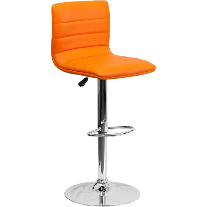 Modern Orange Vinyl Adjustable Bar Stool With Back, Counter Height Swivel Stool With Chrome Pedestal Base By Flash Furniture – Orange