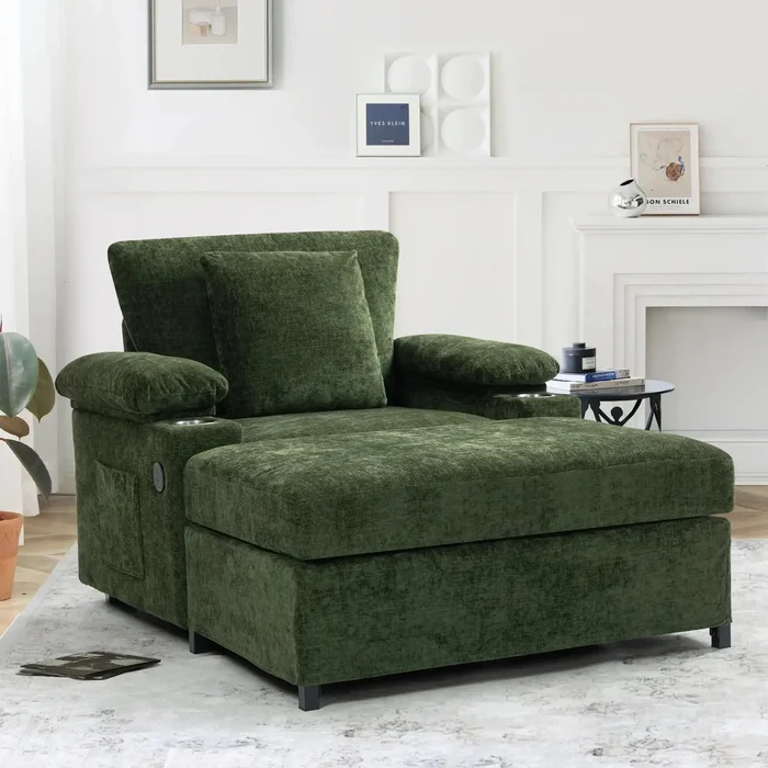 Modern Oversized Chair with Ottoman, Chenille Fabric, Living Room & Bedroom