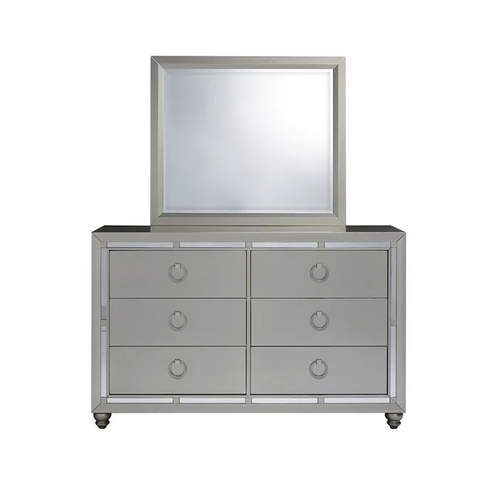 Modern Silver Tone Mirror with Sleek Wood Trim By Homeroots