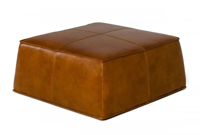 Modern Square Camel Leather Ottoman By Homeroots