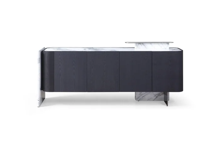 Modrest Broxburn – Modern Black Oak + Faux Marble Buffet