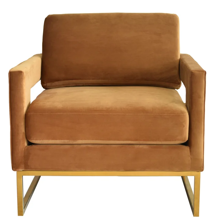 Modrest Edna – Camel Velvet + Gold Accent Chair