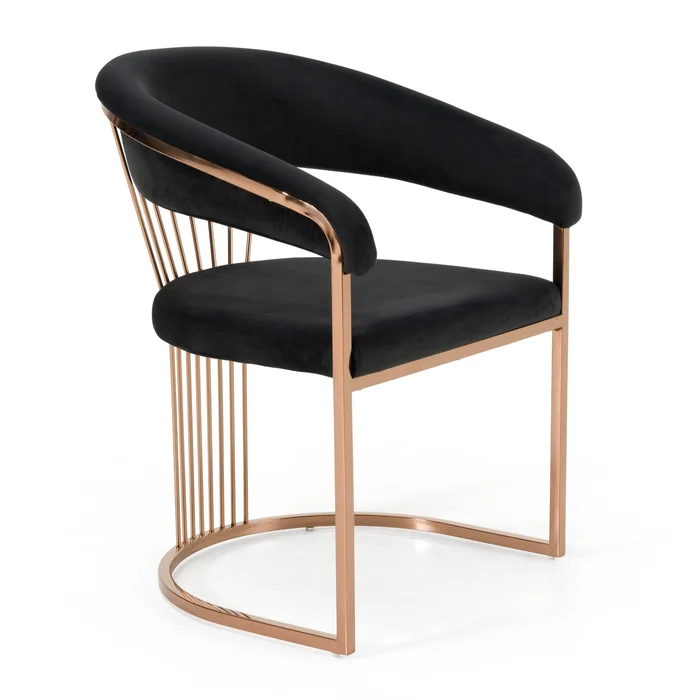 Modrest Linda – Modern Black Velvet and Rosegold Dining Chair