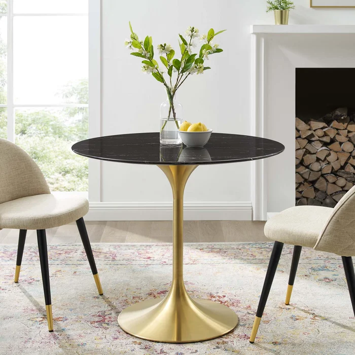 Modway Lippa 36″ Artificial Marble Dining Table – EEI-5225 – Gold Black