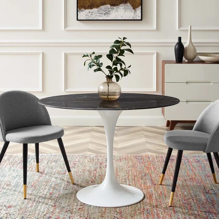 Modway Lippa 42″ Oval Artificial Marble Dining Table – EEI-5169 – White Black
