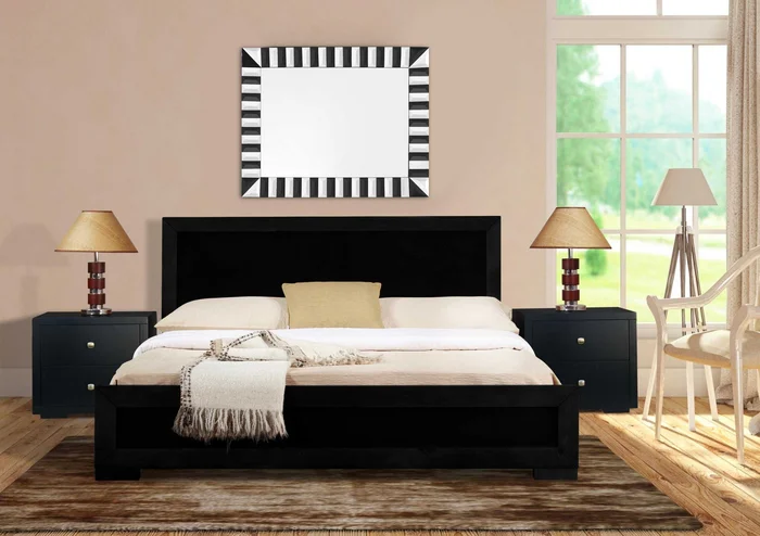 Moma Black Wood Platform King Bed With Two Nightstands By Homeroots