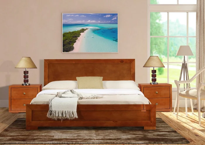 Moma Cherry Wood Platform Queen Bed With Two Nightstands By Homeroots