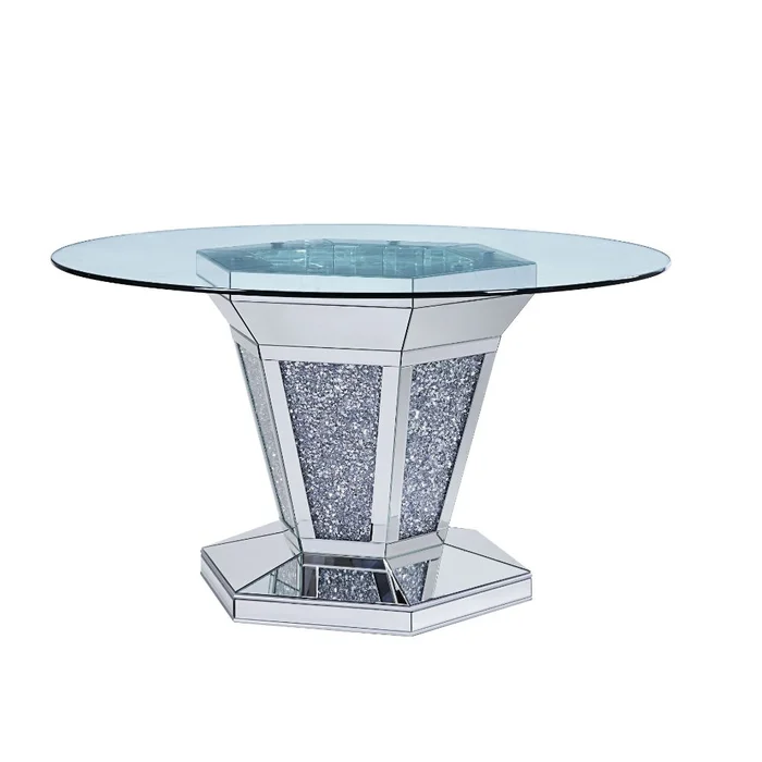 Noralie 52″Dia Glam Dining Table with Mirrored Pedestal Base