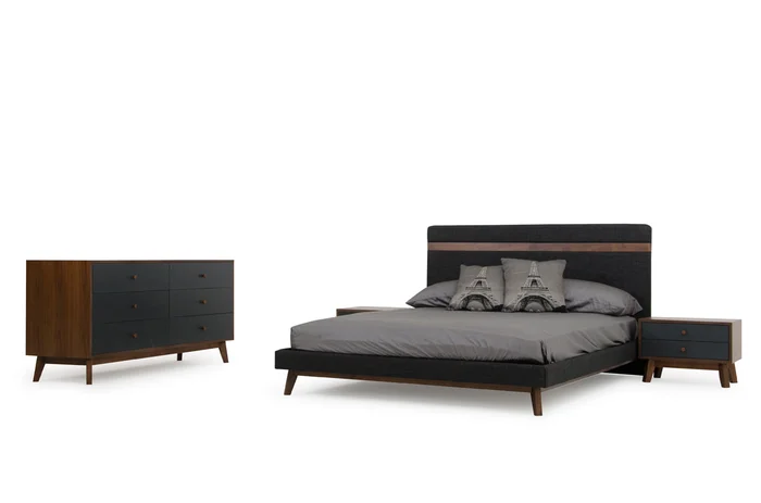 Nova Domus Dali Mid-Century Grey Fabric & Walnut Bed