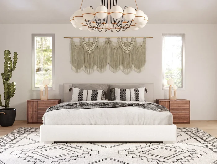 Nova Domus Sogno – Italian Modern Beige Fabric Low Headboard EK Bed