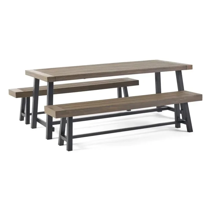 Outdoor 3 Piece Picnic Dining Set – Gray / Rustic Metal