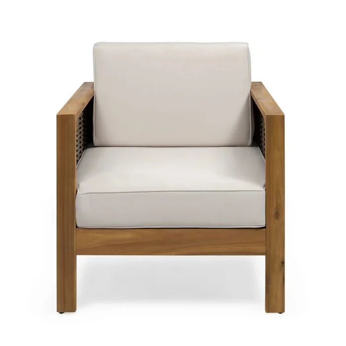 Outdoor Acacia Wood Club Chair With Wicker Accents