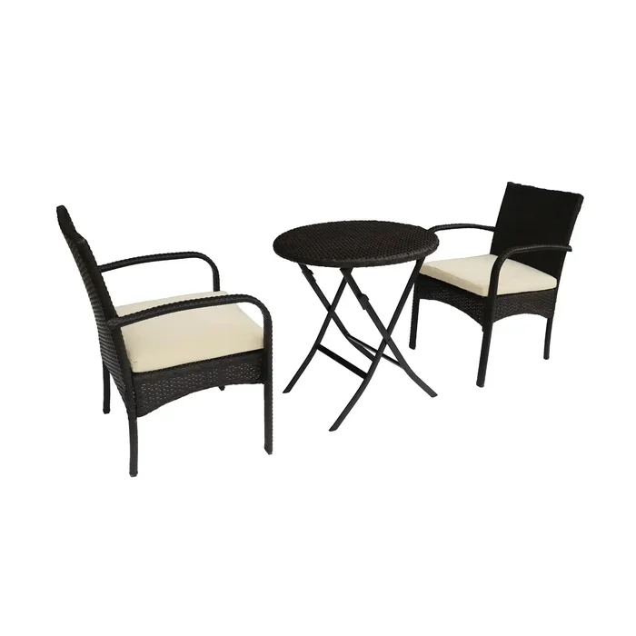 Outdoor Wicker Bistro Set With 2 Chairs – Brown Multi