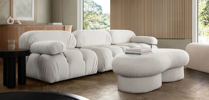 Paloma 3 Piece Modular Sofa – Light Cream Velvet