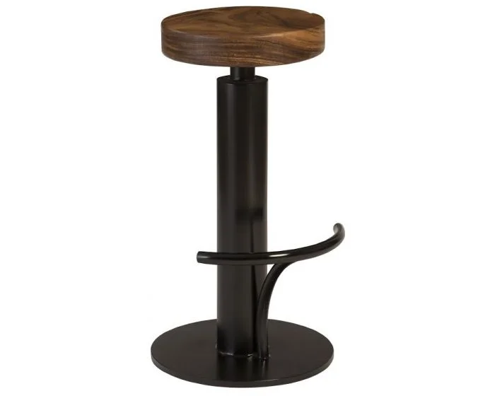 Phillips Collection Black Iron Bar Stool, Swivel Seat, Chamcha Wood, Natural (Dropshippable)