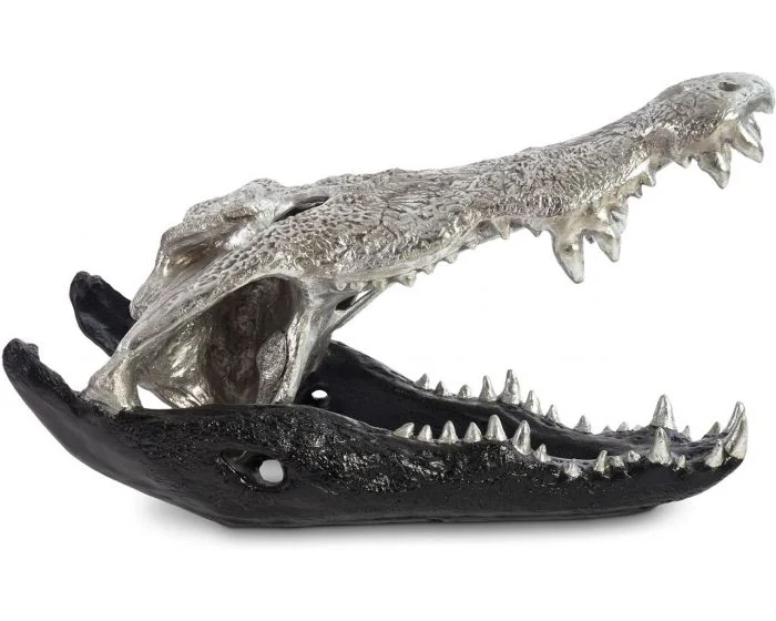 Phillips Collection Crocodile Skull, Black/Silver Leaf (Dropshippable)