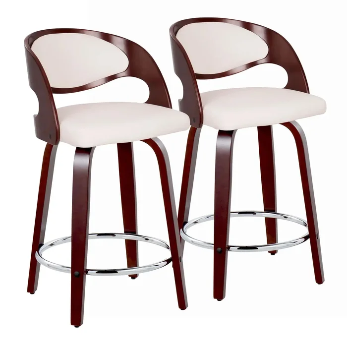 Pino – Mid Century Modern Fixed Height Barstool With Swivel With Round Footrest (Set of 2)
