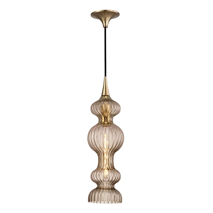 Pomfret 1 Light Pendant With Bronze Glass Aged Brass