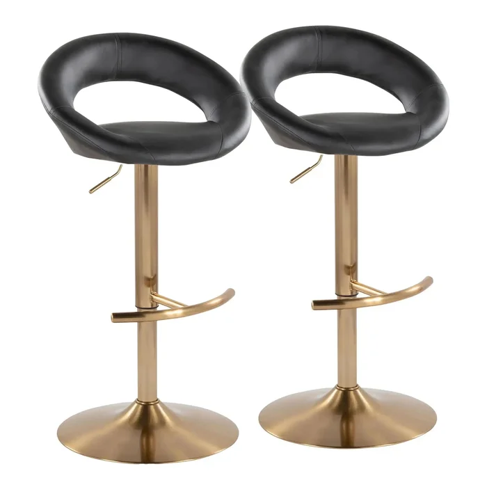 Posh – Contemporary / Glam Adjustable Barstool With Swivel With Rounded T Footrest (Set of 2)