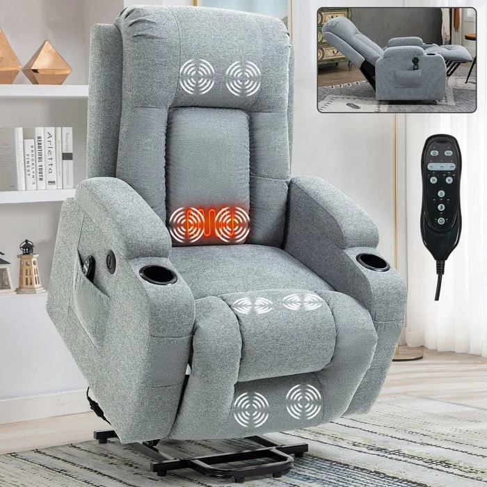 Power Lift Recliner Chair with Massage & Heating, Grey