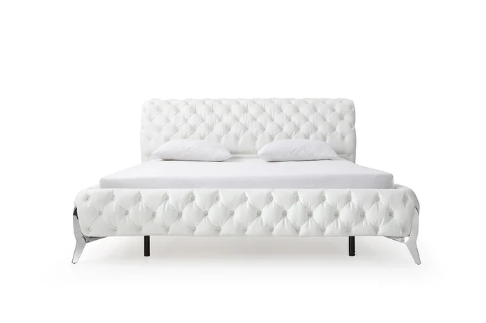 Queen Modrest Legend Modern White Bonded Leather Bed