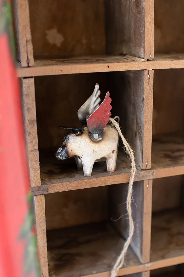 Recycled Iron Flying Pig Christmas Ornaments Set Of 4 By Kalalou – Multi