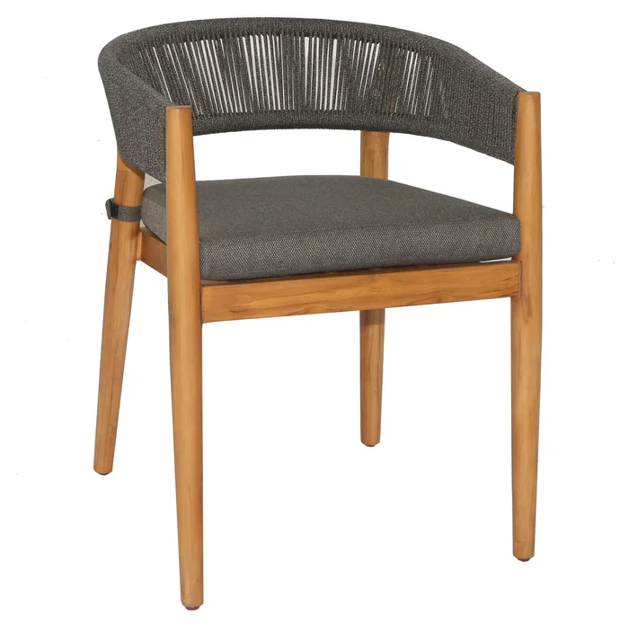 Renava Kamari – Outdoor Grey Olefin Fabric + Teak Dining Chair (Set of 2)