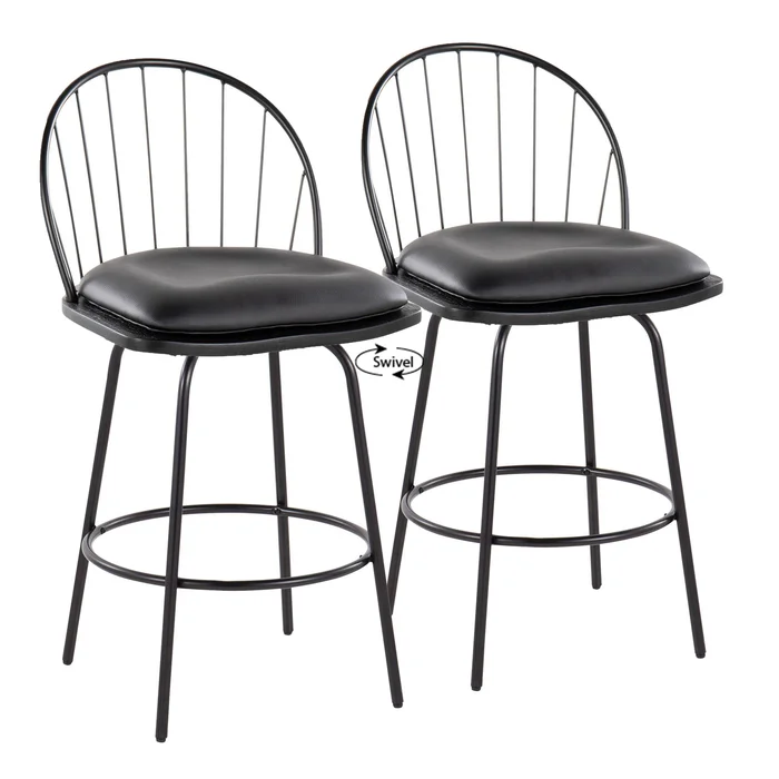 Riley – Claire Farmhouse Fixed Height Counter Stool With Swivel With Round Footrest (Set of 2)
