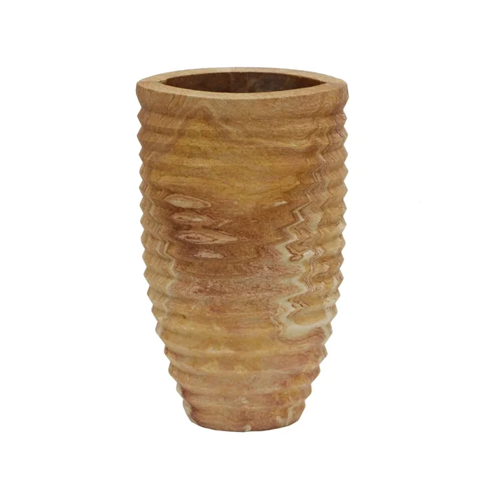 Saava – Ribbed Stone Vase In Sandstone – Natural