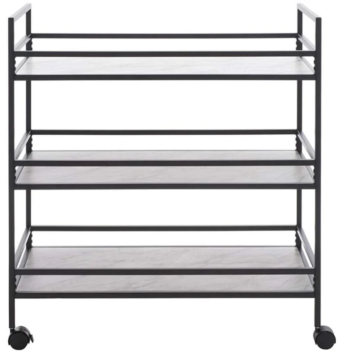 Safavieh – Idria 3 Tier Bar Cart – Matte Black – White Faux Marbl – BCT8010A
