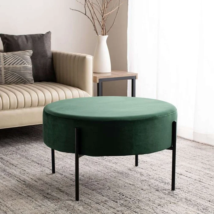 Safavieh – Lisbon Round Cocktail Ottoman – Malachite Green – Black – OTT6203A