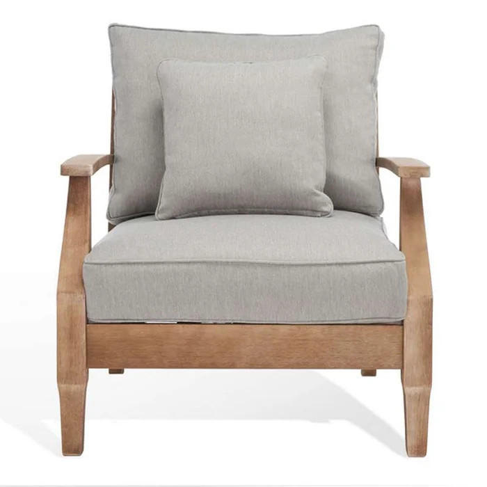 Safavieh – Martinique Wood Patio Armchair – Natural – Grey – CPT1011B