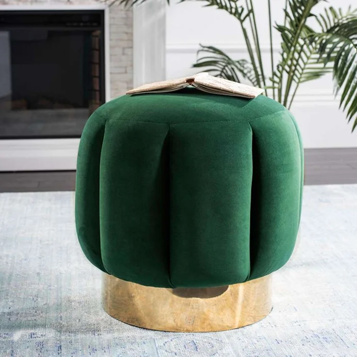 Safavieh – Maxine Channel Tufted Ottoman – Emerald – Gold – SFV4707D